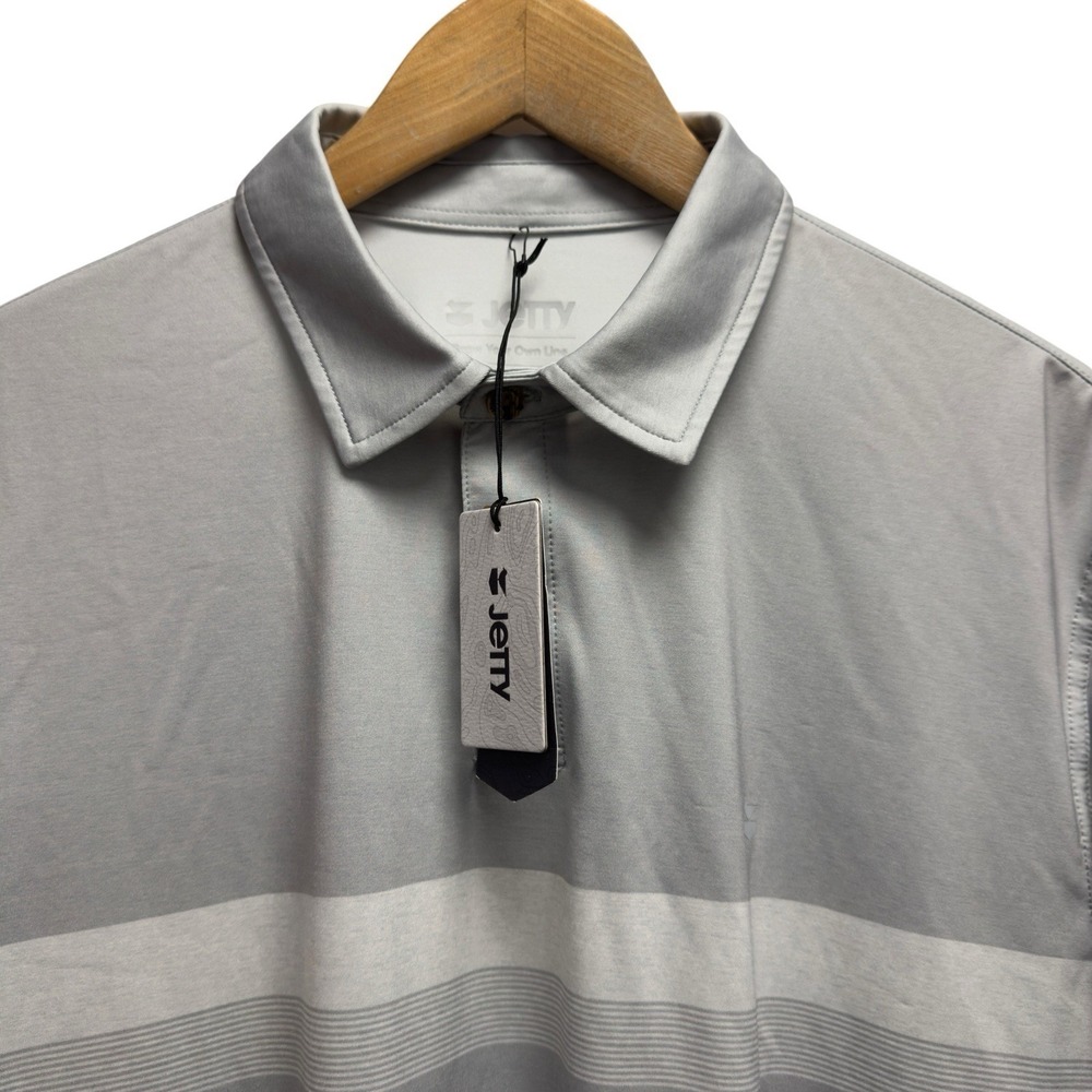 Jetty NEW Men's Sz Large Gray Striped Performance Bunker Stretch Golf Polo Shirt